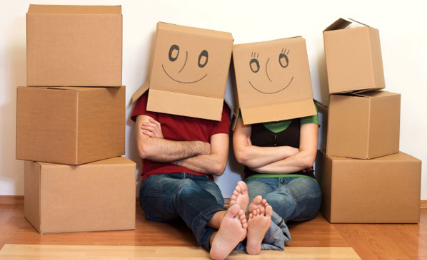 Couple with Boxes on Head